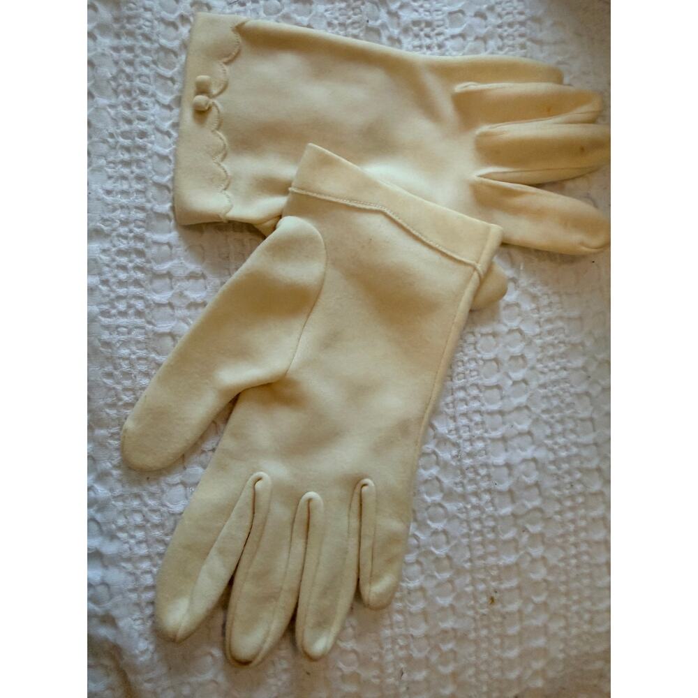 Vintage Cream Dress Gloves Women’s Scalloped Cuff Embroidered Bow Formal - Picture 10 of 14